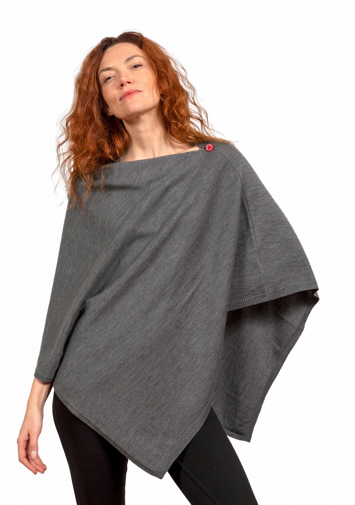 Poncho femme laine mérinos gris chiné GRIS FONCE