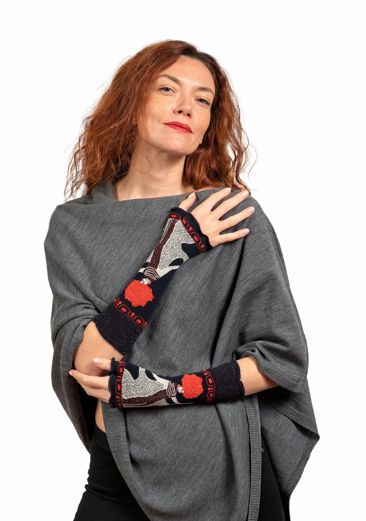 Poncho femme laine mérinos gris chiné GRIS FONCE