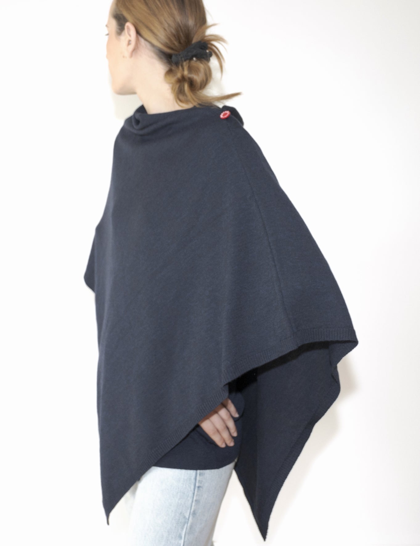 Poncho femme laine mérinos marine chiné BLEU MARINE