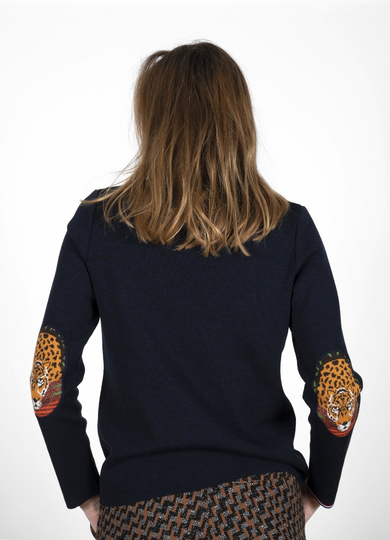 Pull Col V Femme Panthère marine dark navy - Main Image