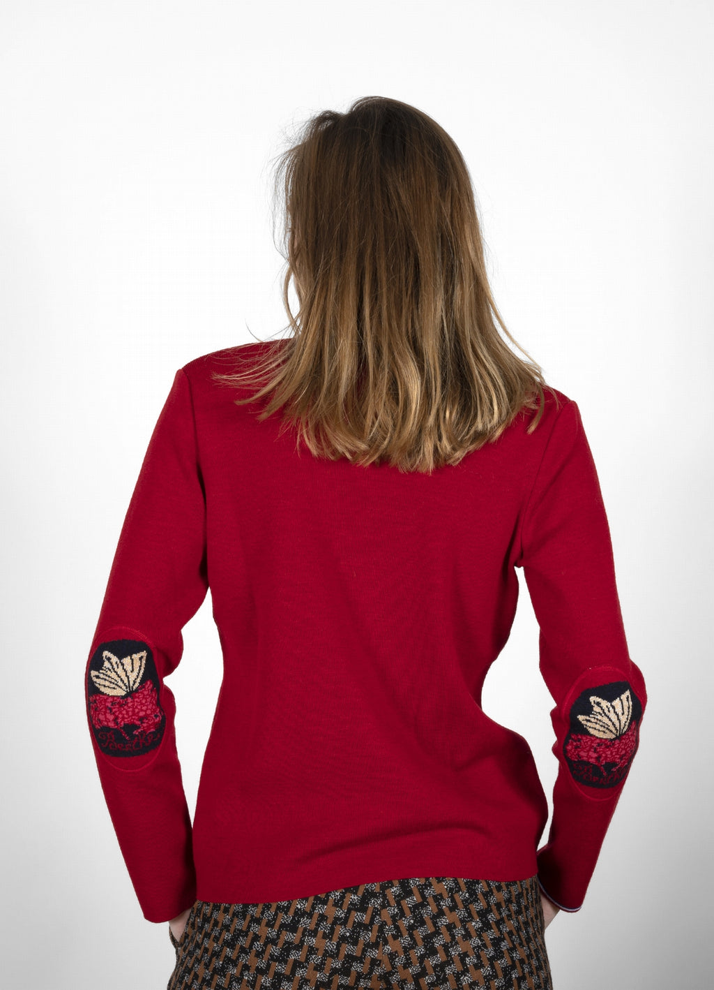 Women's V-Neck Sweater with Red Butterflies