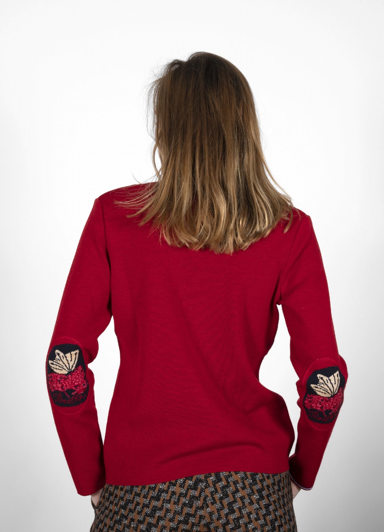 Pull Col V Femme Papillons rouge ROUGE