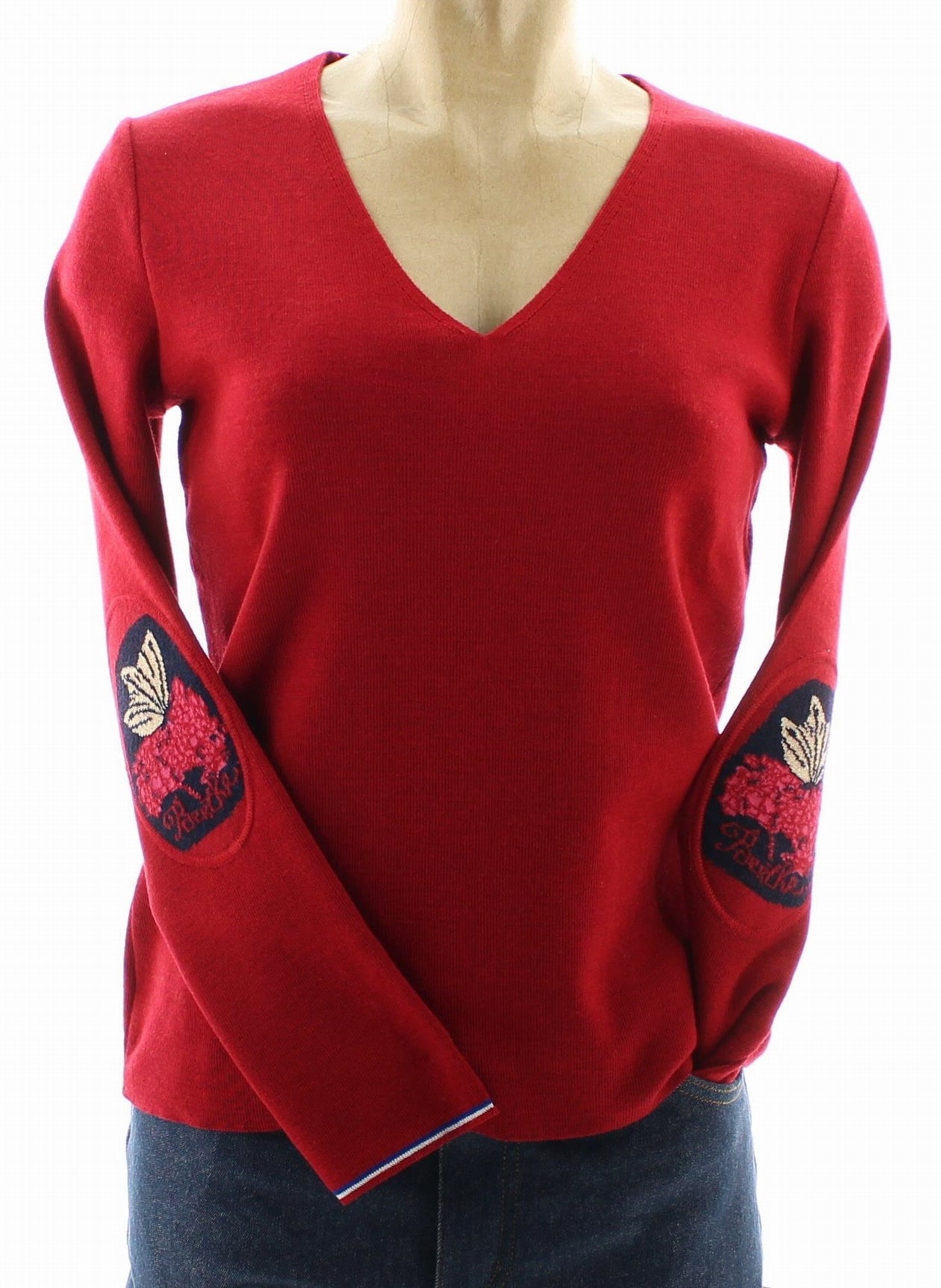 Pull Col V Femme Papillons rouge ROUGE