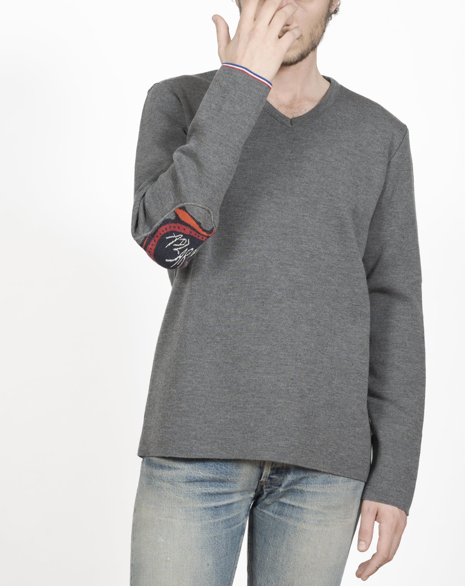 Pull col V homme mérinos gris anthracite Gadz'Art