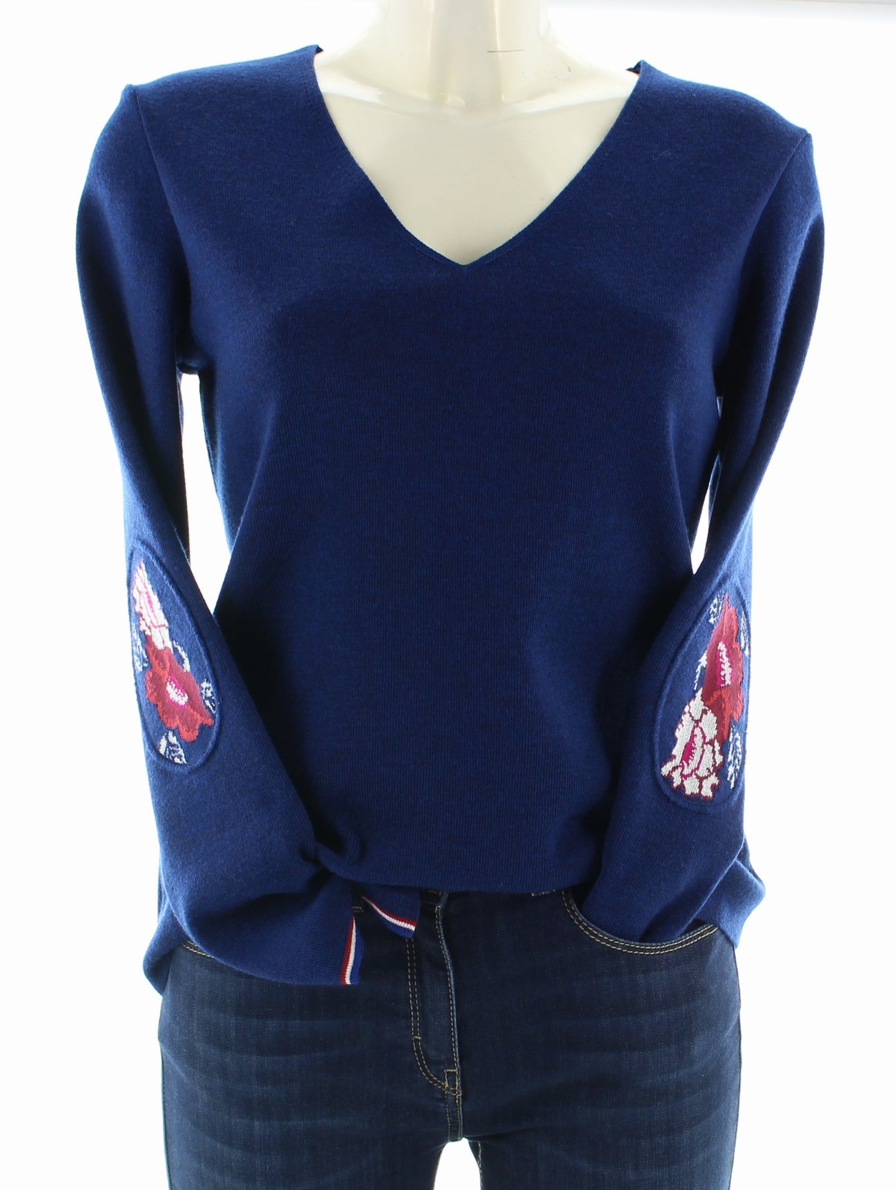 Pull marin Femme Fleurs de Kyoto Col V BLEU ROYAL