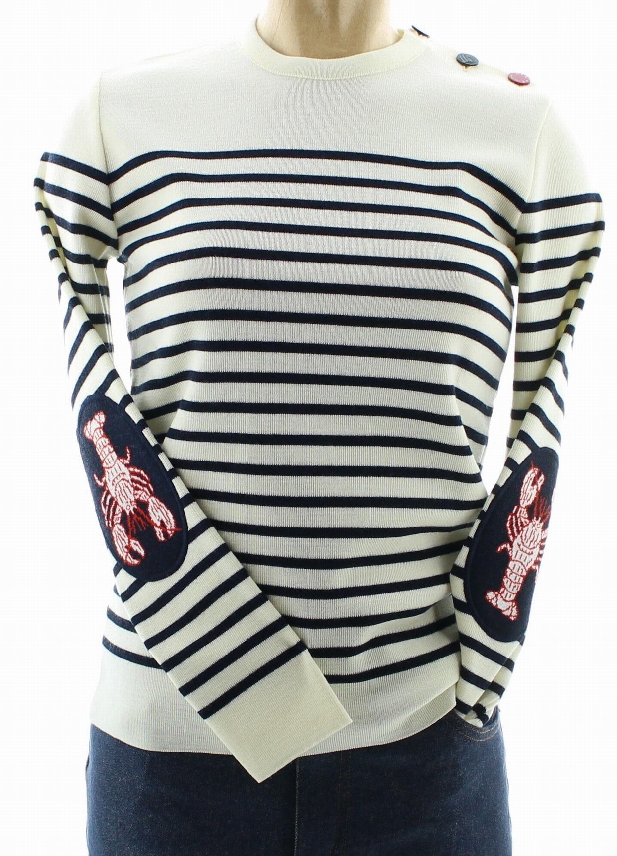 Pull Marin Femme Homard écru rayé marine ECRU/MARINE