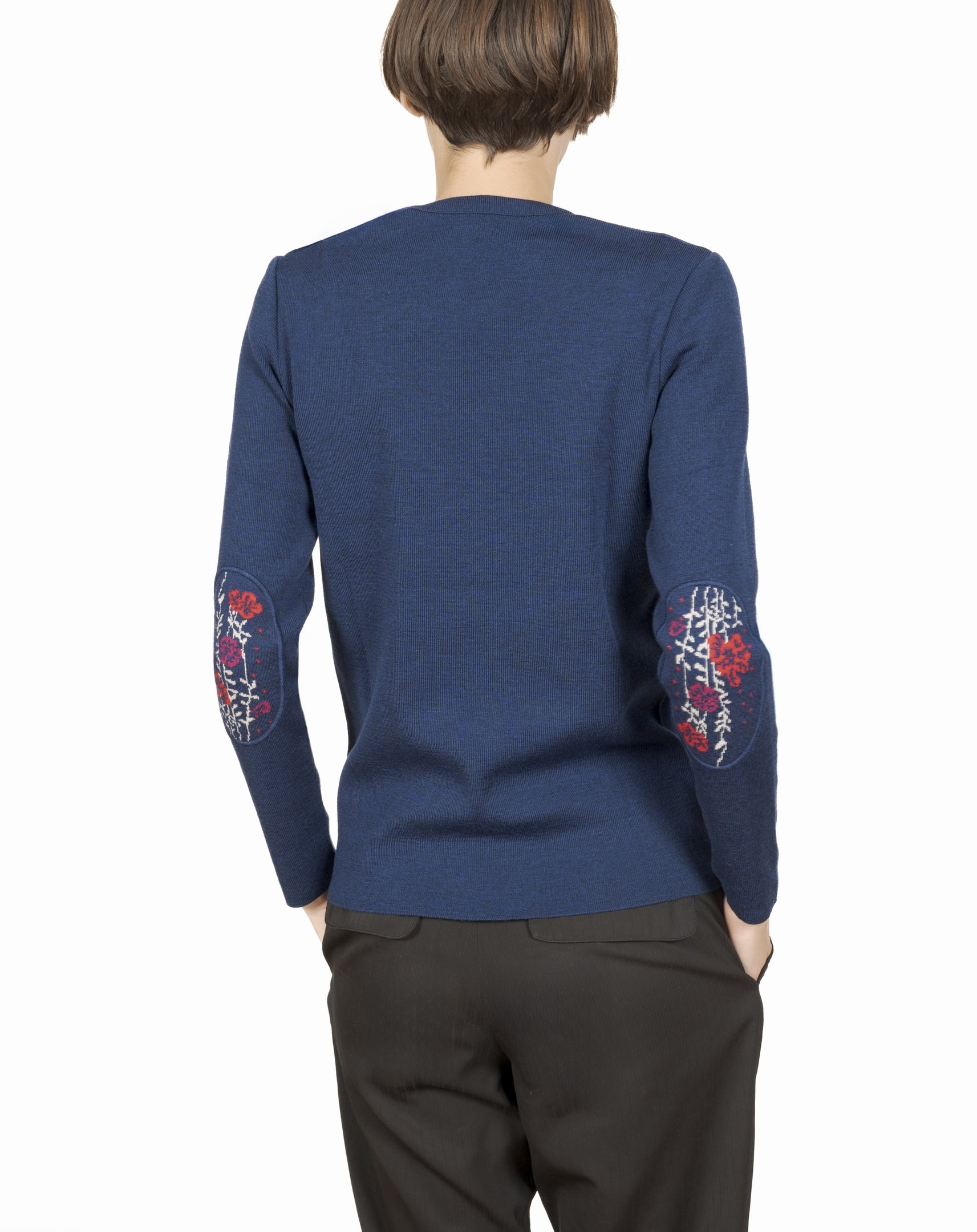 Pull marin femme mérinos bleu royal fleurs d'automne BLEU ROYAL