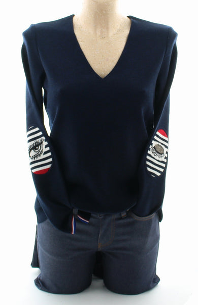 Pull marin Femme Marine Oeil col V