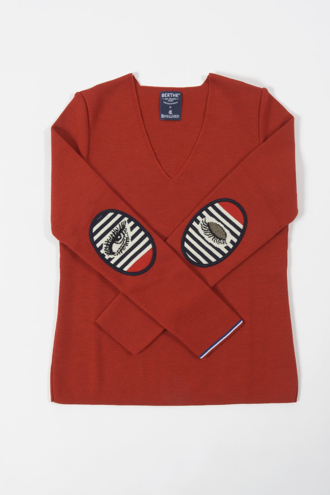 Pull marin Femme Rouge Oeil col V ROUGE