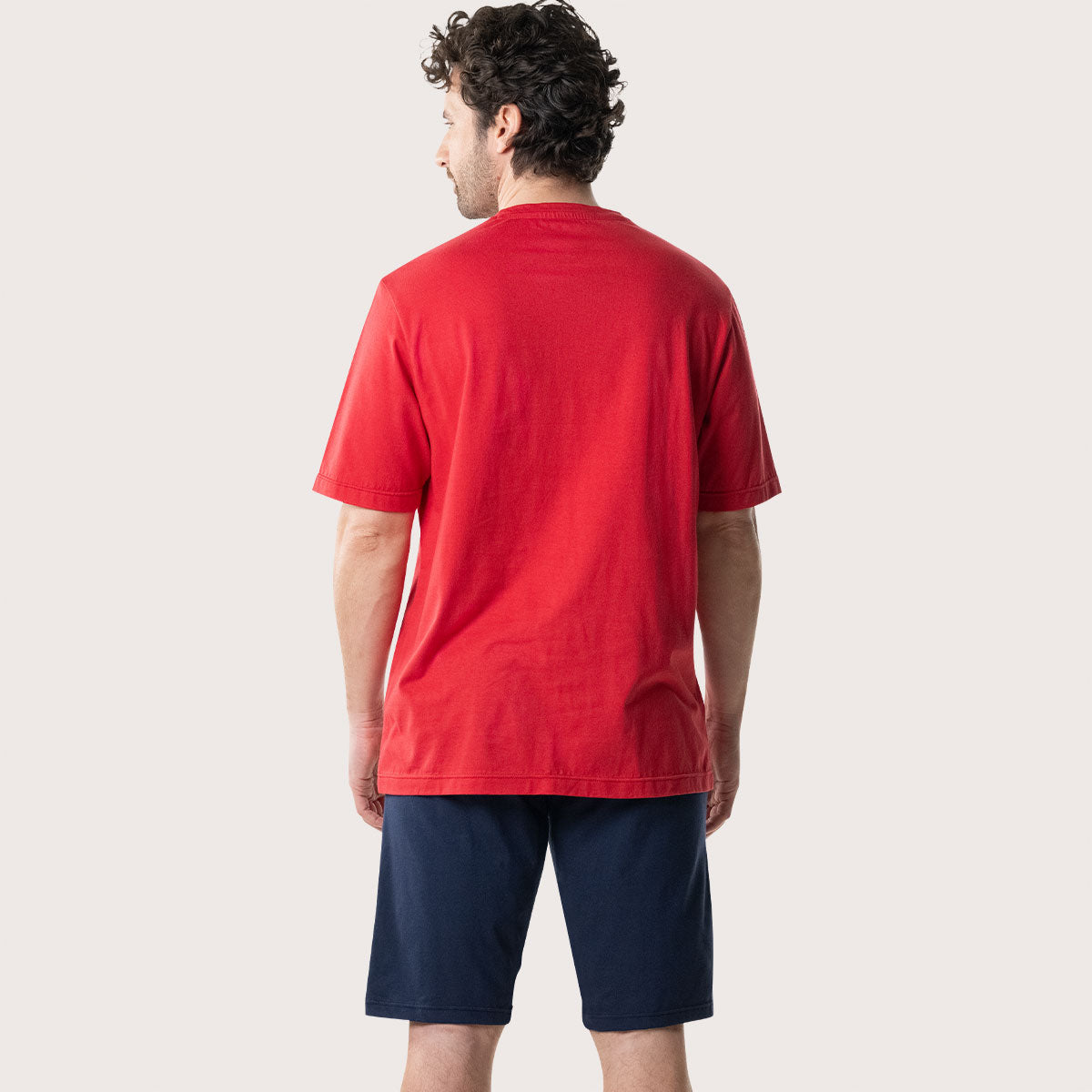 Pyjama court col rond homme 100% coton bleu et marine ROUGE/MARINE