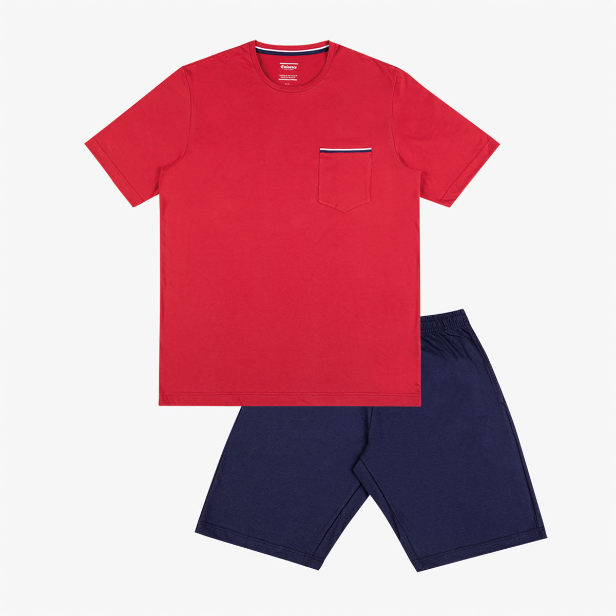 Pyjama court col rond homme 100% coton bleu et marine ROUGE/MARINE