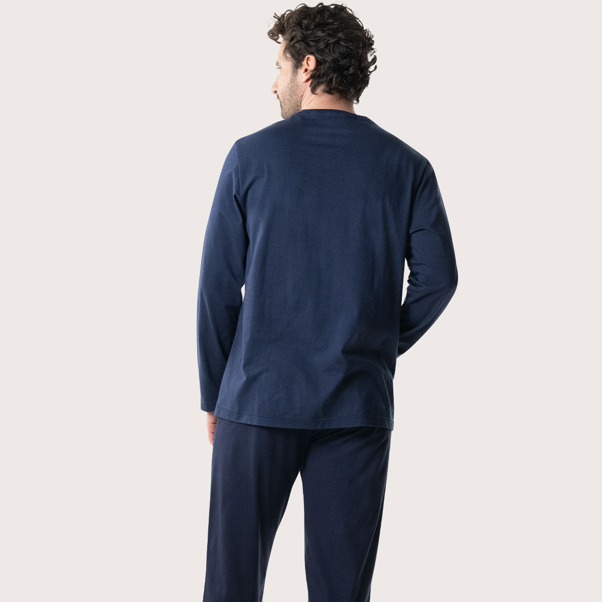 Pyjama long col rond homme 100% coton bleu marine MARINE/MARINE