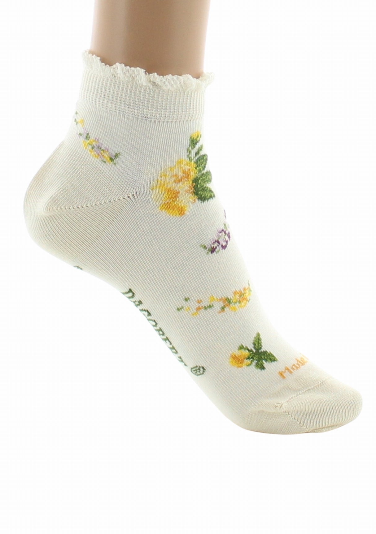 Socquettes fantaisie femme en coton Dagobert Bouquets de fleurs Écru ECRU