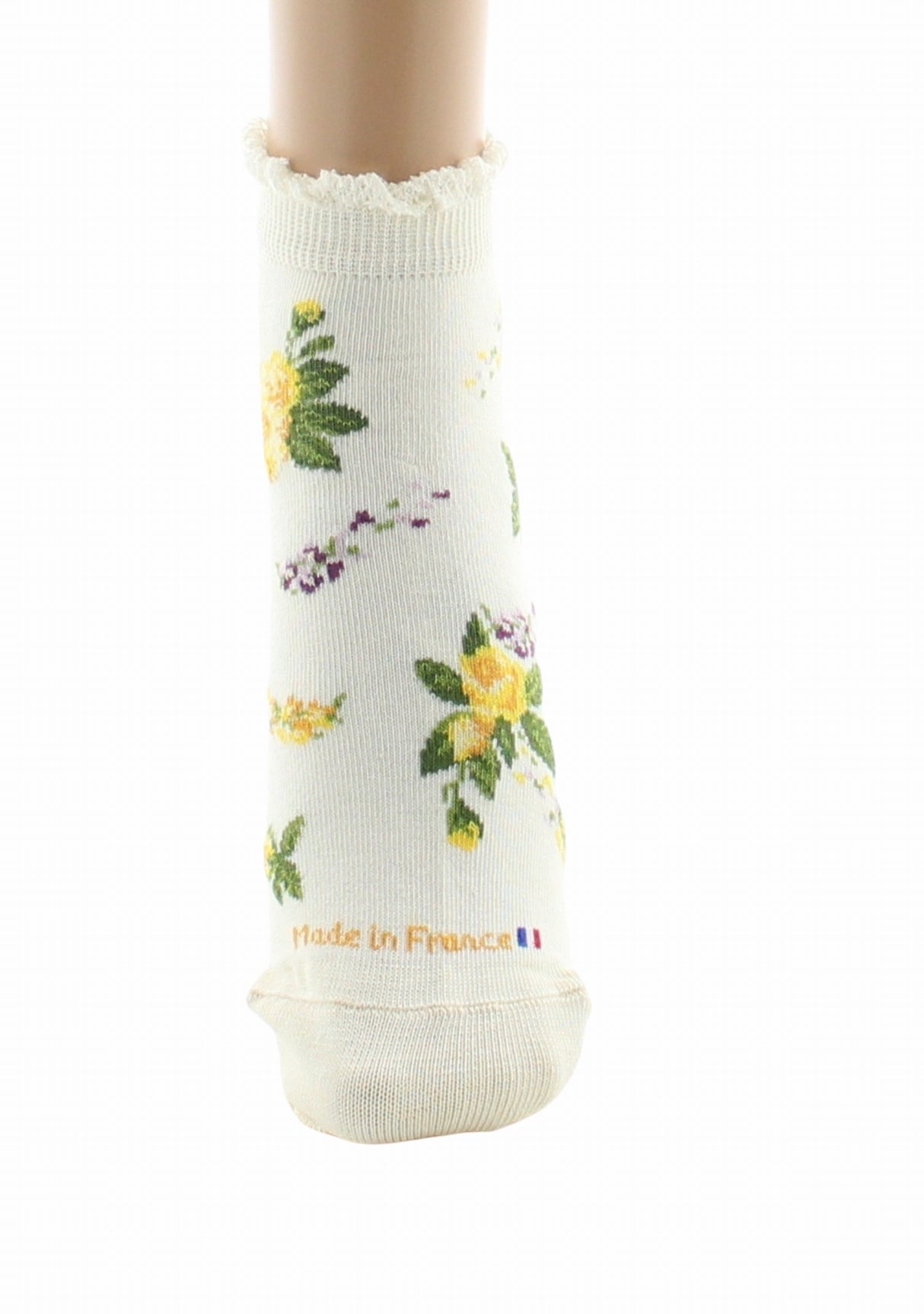 Socquettes fantaisie femme en coton Dagobert Bouquets de fleurs Écru ECRU