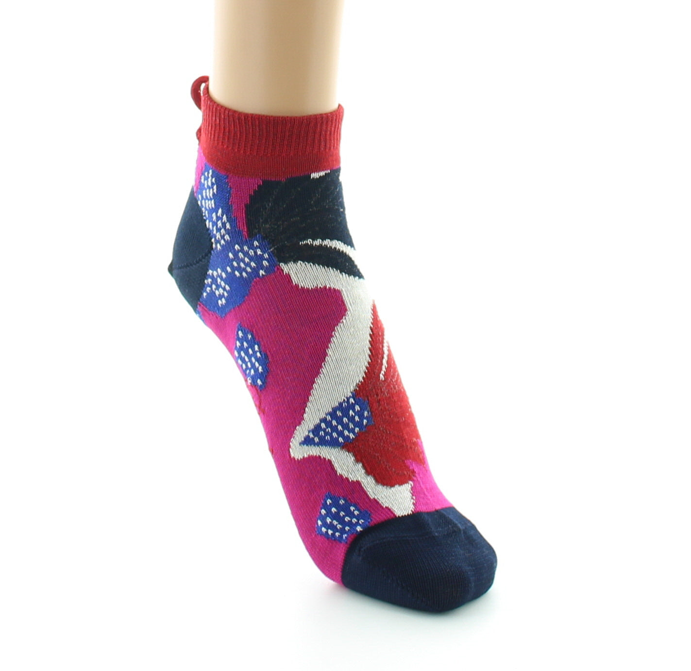 Socquettes femme fil d'Ecosse fleurs sauvages FUCHSIA