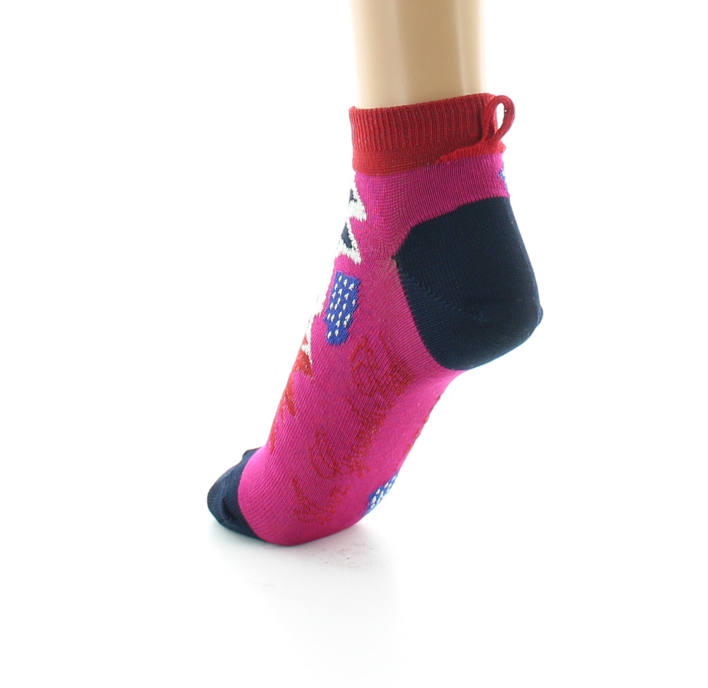 Socquettes femme fil d'Ecosse fleurs sauvages FUCHSIA