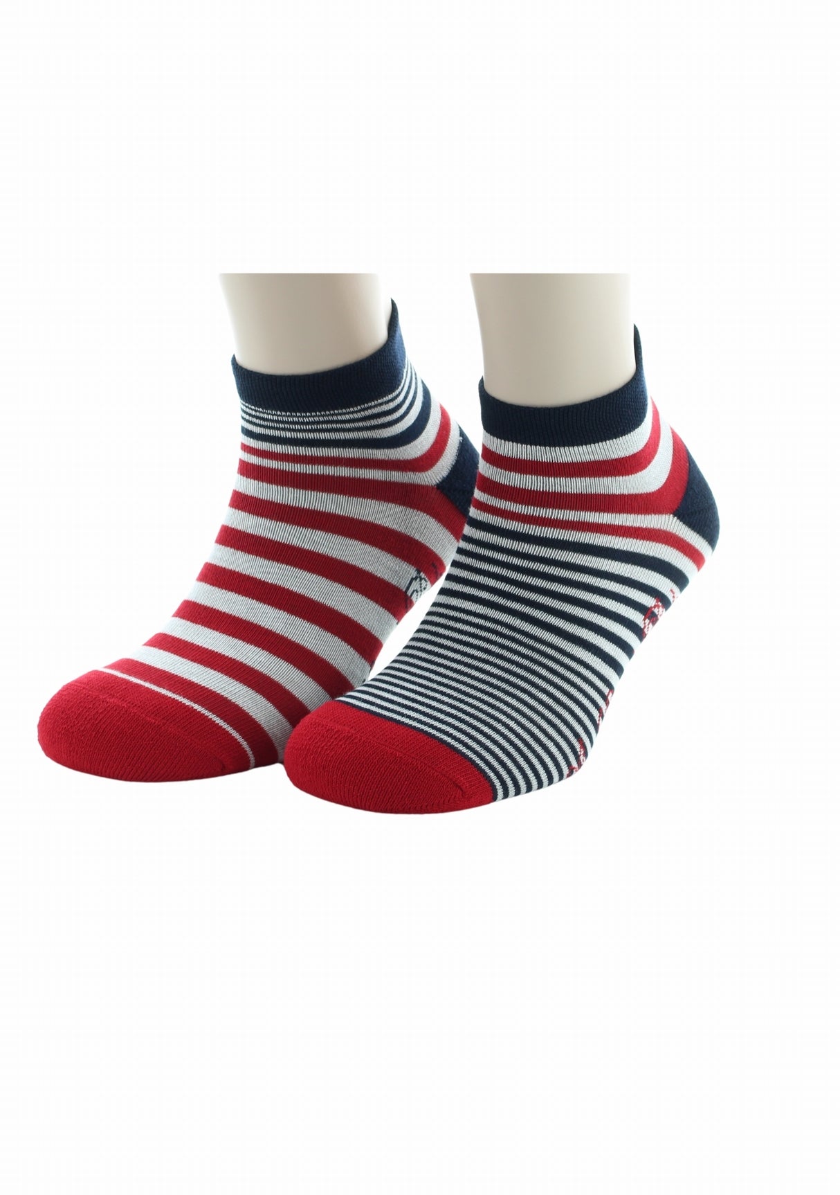 Socquettes homme coton rayures rouge et marine MARINE