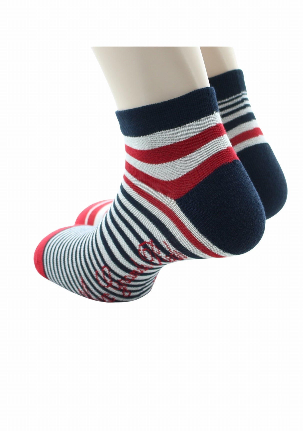 Socquettes homme coton rayures rouge et marine MARINE